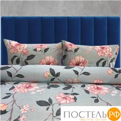 КПБ Dome Pink flowers (2 сп. евро) пододеяльник - 200х220 см, простыня - 220х240 см, 50х70 см - 2 шт, Хлопковый сатин (50% хлопок, 50% полиэстер)