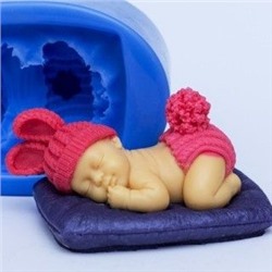 Силиконовая форма - 3D - Малыш на подушке - зайка