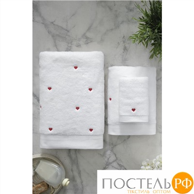 1018G11177100 Полотенце Soft cotton LOVE белый-красный 50X100