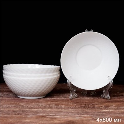 Набор суповых тарелок 4 штуки 600 мл 150 мм белый фактурный / WVW60Q (WHITE)  /