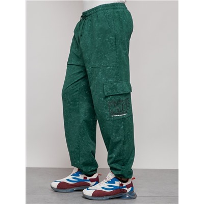 Широкие спортивные брюки трикотажные мужские зеленого цвета 12932Z