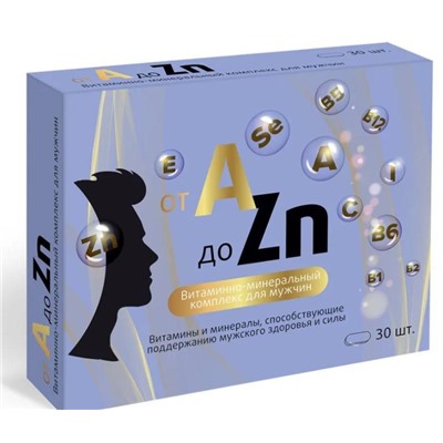 Витаминный комплекс A-Zn  для мужчин, таблетки 900 мг, 30 шт., ВИТАМИР