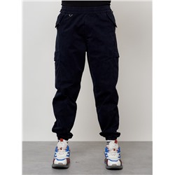 Джинсы карго мужские с накладными карманами темно-синего цвета 2420TS