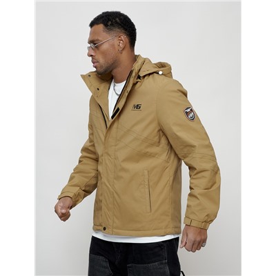 Куртка спортивная мужская весенняя с капюшоном бежевого цвета 88027B