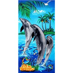 Пляжное полотенце велюр-махра "Три дельфина" 70*140 см. хлопок 100%