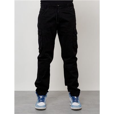 Джинсы карго мужские с накладными карманами черного цвета 2401Ch