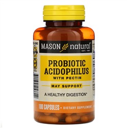 Mason Natural, пробиотик с ацидофильными лактобактериями Acidophilus с пектином, 100 капсул