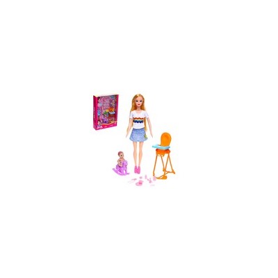 Кукла модель "Любимая Мама" с малышом, стульчиком и аксессуарами, МИКС 6974550
