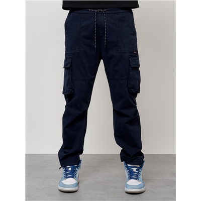 Джинсы карго мужские с накладными карманами темно-синего цвета 2421TS