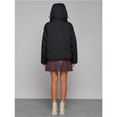 Зимняя женская куртка модная с капюшоном черного цвета 52413Ch