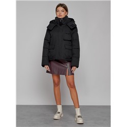 Зимняя женская куртка модная с капюшоном черного цвета 52413Ch