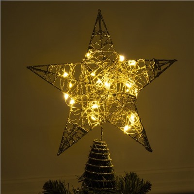 Светодиодная верхушка на ёлку «Звезда золотистая» 20 см, 20 LED, батарейки CR2032х2, свечение тёплое белое