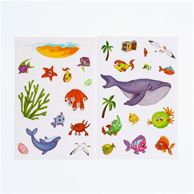 Набор наклеек с раскраской «Подводный мир», 14.5 × 21 см
