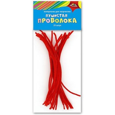 Материалы для творчества ПУШИСТАЯ ПРОВОЛОКА 30 см красная 25 шт. С3298-01 АппликА