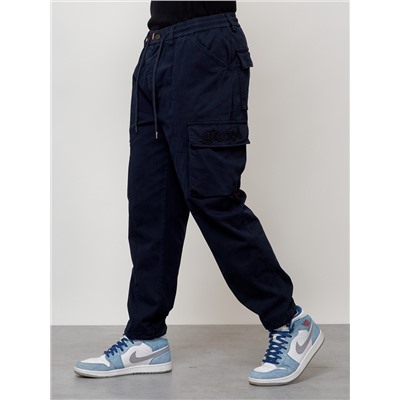 Джинсы карго мужские с накладными карманами темно-синего цвета 2418TS