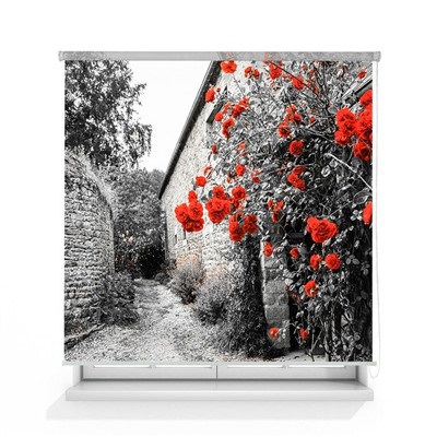 Рулонная штора ролло лен "Красные розы"  (d-201001-gr)
