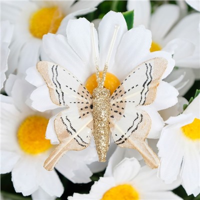 Бабочки для декора и флористики, на прищепке, пластиковые, золотистые, микс, 5 см и 8 см