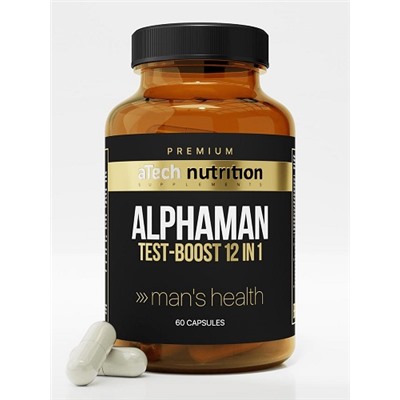 Средство для повышения тестостерона Alphaman Test-Boost 12 in 1 aTech Nutrition Premium 60 капс.