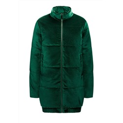 Утеплённая стёганая куртка из велюра, цвет тёмно-зеленый