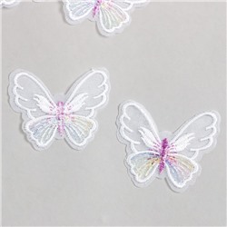Декор для творчества текстиль вышивка "Бабочка белая" 4,7х5,5 см
