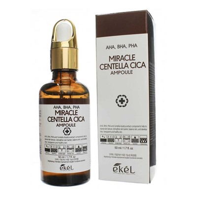 Ekel Ампульная сыворотка с кислотами / Miracle Centella Cica Ampoule (AHA, BHA, PHA) brown, 50 мл