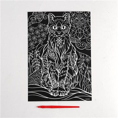 Гравюра «Дикая кошка» с металлическим эффектом «серебро» А4