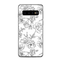 Силиконовый чехол Графичные розы ЧБ на Samsung Galaxy S10