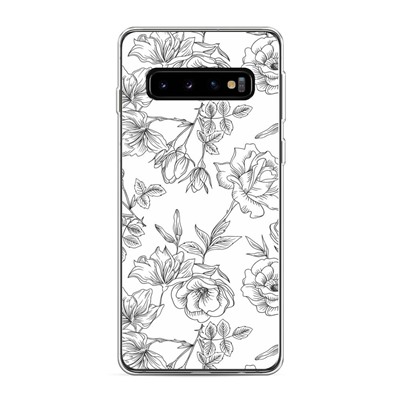 Силиконовый чехол Графичные розы ЧБ на Samsung Galaxy S10