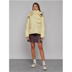 Зимняя женская куртка модная с капюшоном светло-желтого цвета 52413SJ