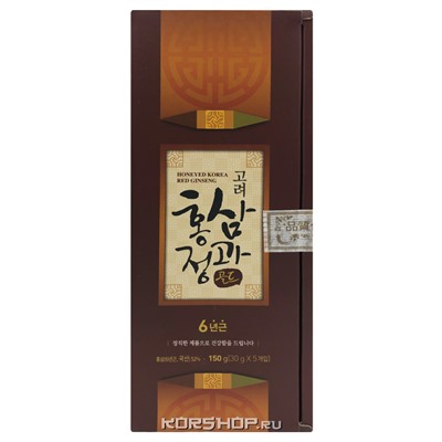Медовые цукаты с красным корейским женьшенем (корни тэдон 6 лет), Корея, 150 г