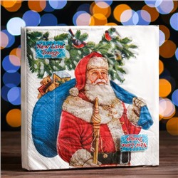 Новогодние салфетки бумажные New Line Fresco «Дед Мороз», 33х33 см, 3 слоя