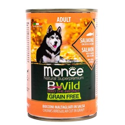 Влажный корм Monge Dog BWild GRAIN FREE для собак, лосось/тыква/кабачки, консервы, 400 г