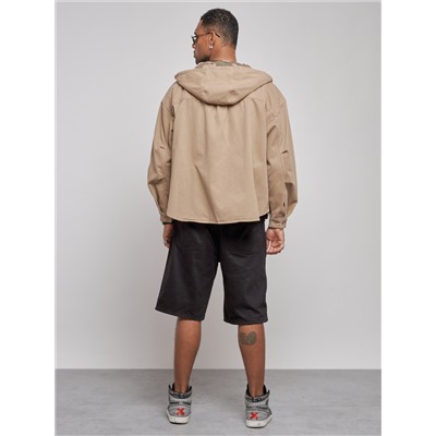 Джинсовая куртка мужская с капюшоном бежевого цвета 126040B
