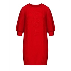 Вязаное платье с сутажной вышивкой, цвет красный