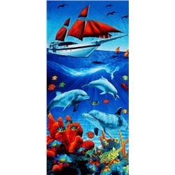 Пляжное полотенце велюр-махра "Подводный мир" 70*140 см. хлопок 100%