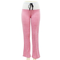 Розово-меланжевые штаны с широким белым поясом и шнурком в талии