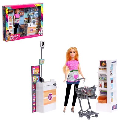 Кукла модель шарнирная "Продавец в супермаркете "  с мебелью и аксессуарами МИКС 6887660