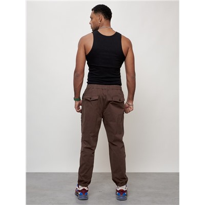 Джинсы карго мужские с накладными карманами коричневого цвета 2417K