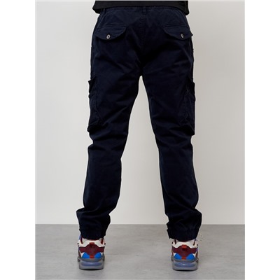 Джинсы карго мужские с накладными карманами темно-синего цвета 2403-1TS