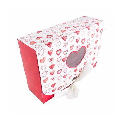 Коробка для сладостей "Сердца красные" с лентой, 16*11*5 см