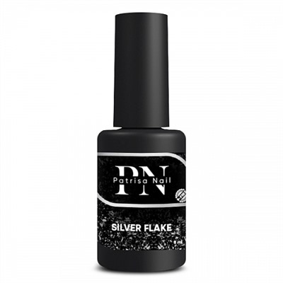 8 мл, Patrisa Nail, Топ глянцевый Silver Flake с серебряными хлопьями, без липкого слоя