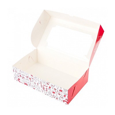 Коробка для зефира "С Новым годом, красный" с окном 25*15*7 см