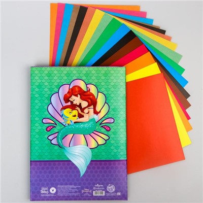 Набор «Русалочка» А4: 8 листов цветного одностороннего мелованного картона 240 г/м2, 8 листов цветной двусторонней бумаги 48 г/м2 , "Принцессы"