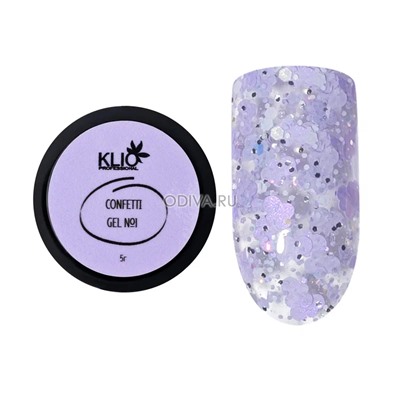 Klio, Confetti Gel - гель для дизайна с глиттером и конфетти №1, 5 гр