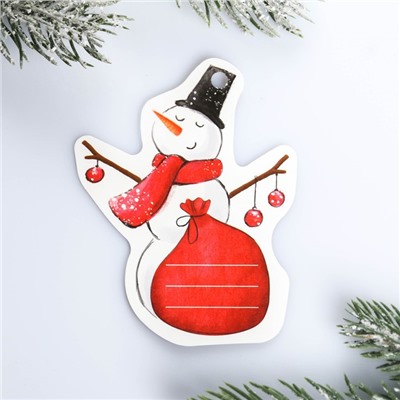 Шильдик на подарок Новый год «Снеговик», 6,5 ×8,4  см