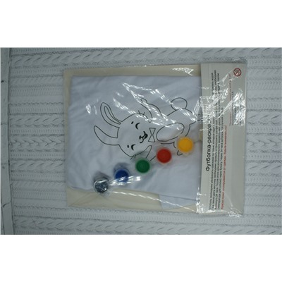 018-6591 Футболка-раскраска "Зайчики на воздушном шарике" с красками