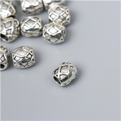 Бусина для творчества металл "Вытянутая с ромбами" серебро G208B831 0,9х1 см