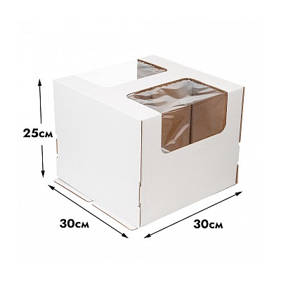 Коробка для торта 30*30*25 см, квадратное окно (самолет)