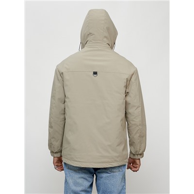 Куртка молодежная мужская весенняя с капюшоном бежевого цвета 7311B