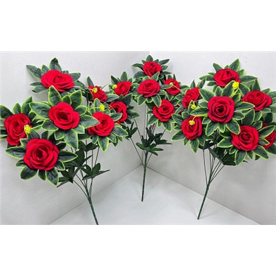 Цветы искусственные декоративные Красные розы (7 бутонов + 2 веточки) 60 см
